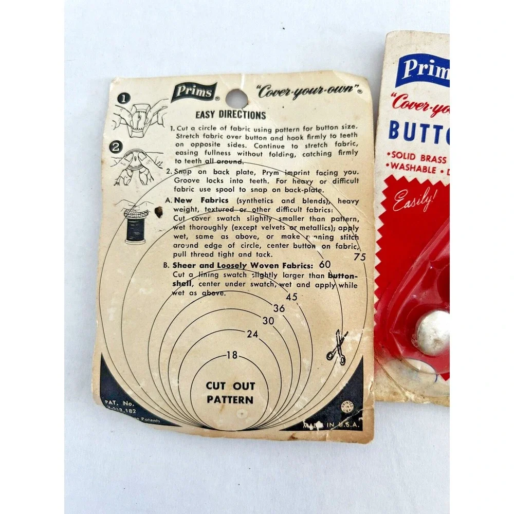 Vintage 1960s Prims Cover Your Own Buttons Solid Brass Lot of 2 Packages NOS USA